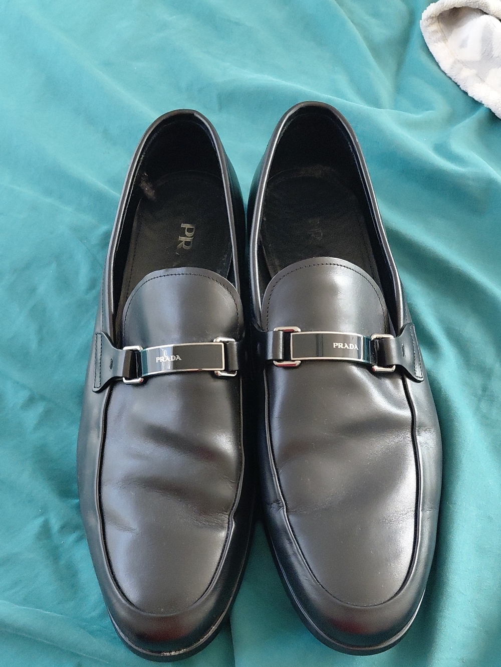 Prada Black Leather Metal Bit Loafers